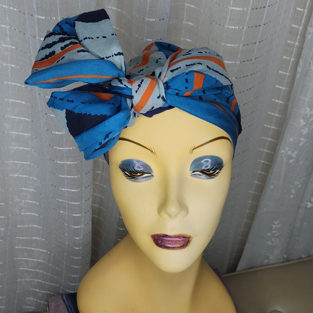 VINTAGE 50's 60's bohemian scarf groovy union made geometric pattern head wrap